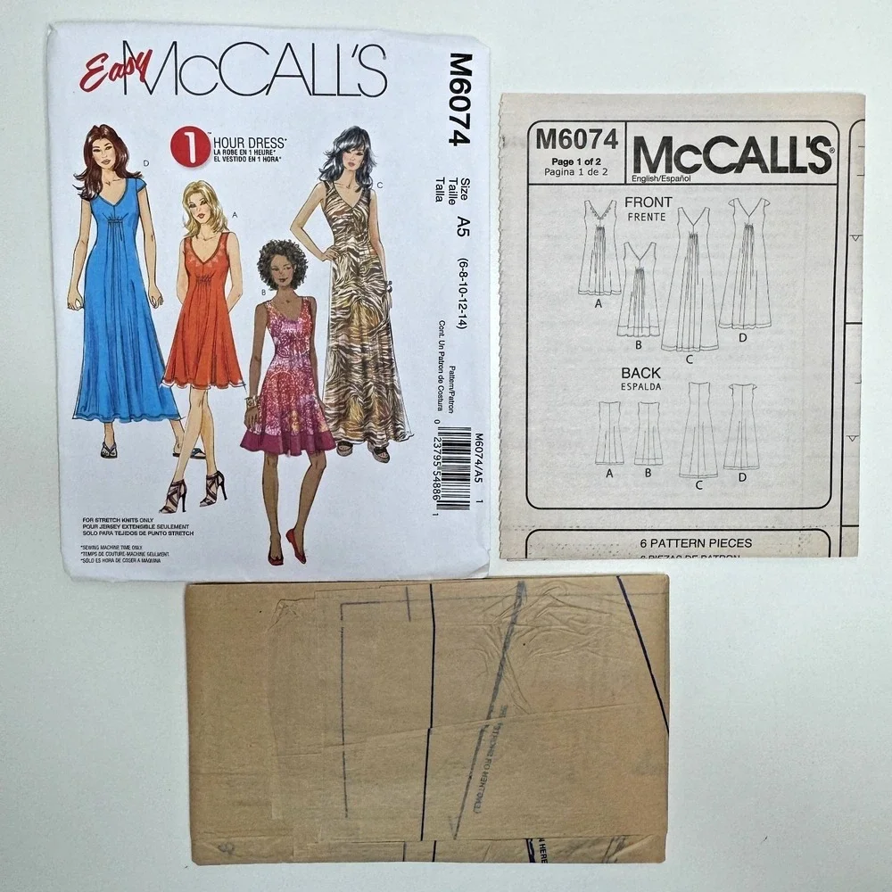 McCALLS 6074 Uncut Sewing‎ Pattern A5 6-14 Pullover Dress Stretch Knits 2010